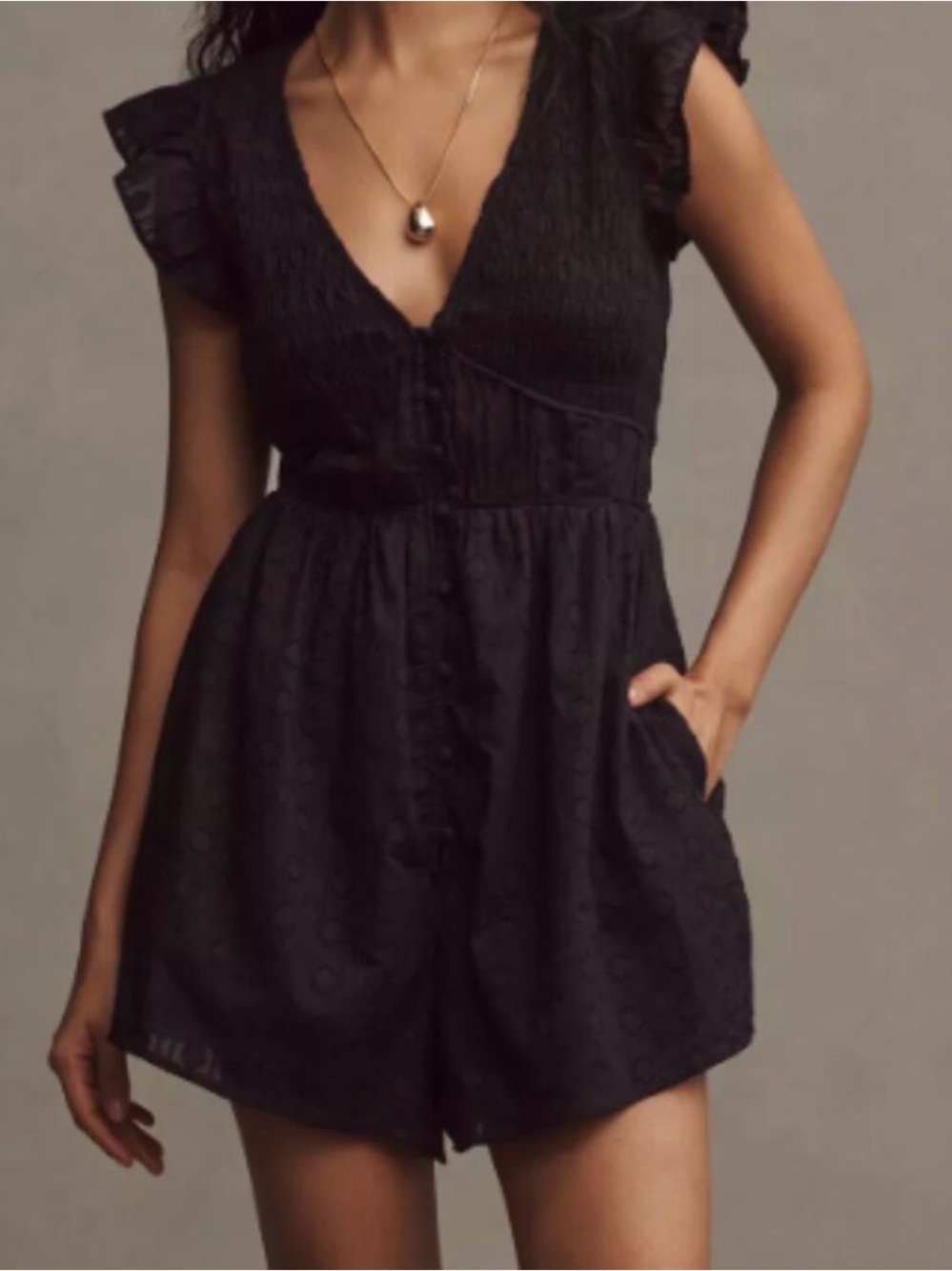 Anthropologie Peregrine Black Ruffle-Sleeve Mini Dress
